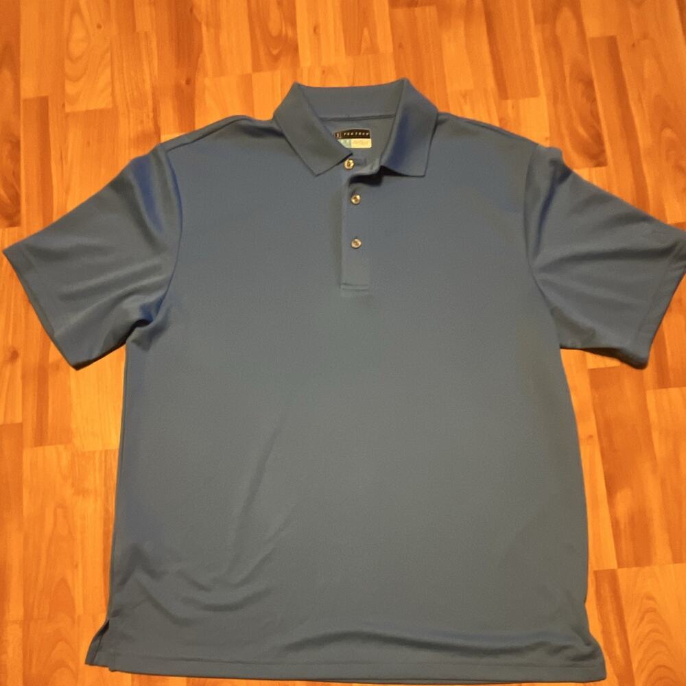 PGA TOUR Airflux Men's Polo Shirt Blue L Solid Short Sleeve Button Collared